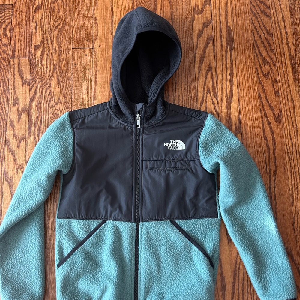 The North Face Kids' Black and Green Fleece Jacket Medium/10